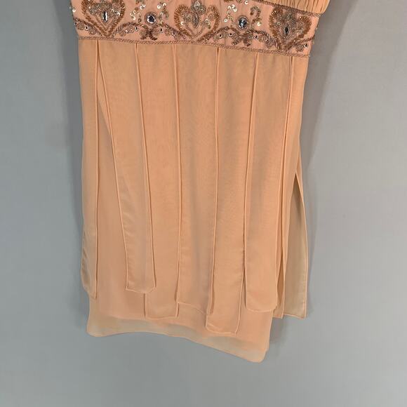 Sue Wong Studios W Beaded Chiffon Empire Waist Cocktail Dress Peach Size 4 - Picture 5 of 12